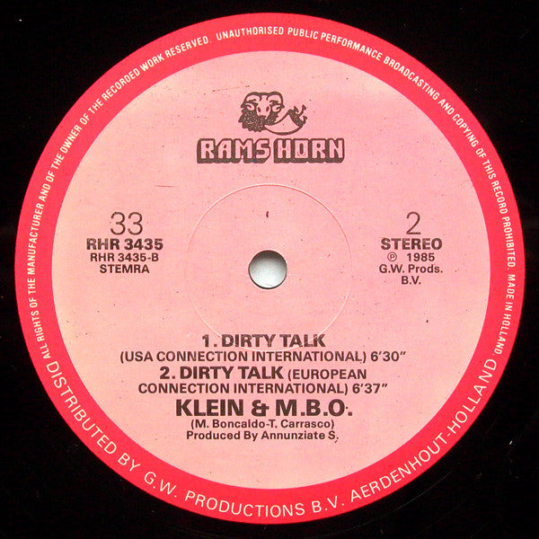 Klein & M.B.O. : Dirty Talk (12", RE)