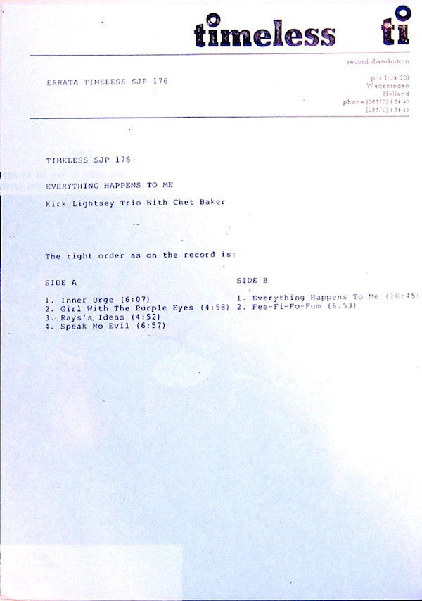 Kirk Lightsey Trio with Chet Baker : Everything Happens To Me (LP, Album)