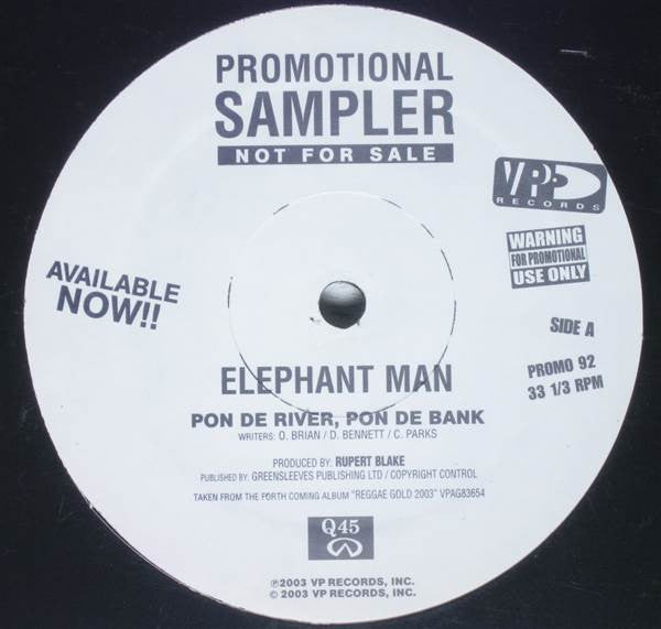 Elephant Man : Pon De River, Pon De Bank (12", Promo)