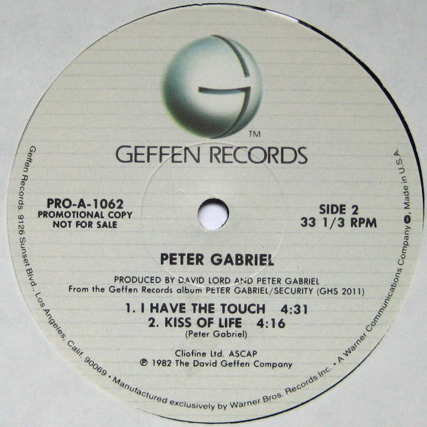 Peter Gabriel : Shock The Monkey / I Have The Touch / Kiss Of Life (12", Promo)