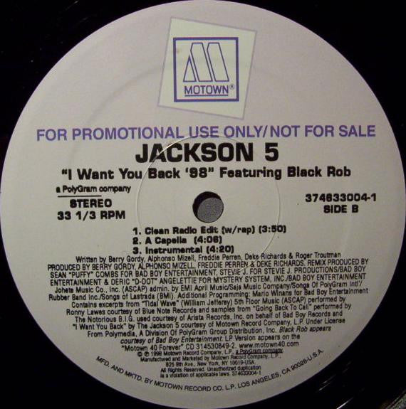 Jackson 5* Featuring Black Rob : I Want You Back '98 (12", Promo)