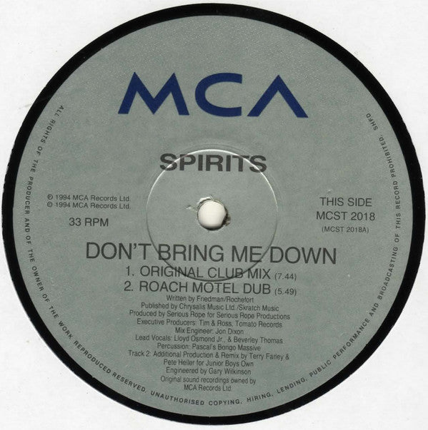 Spirits : Don't Bring Me Down (12", Single, 1/2)