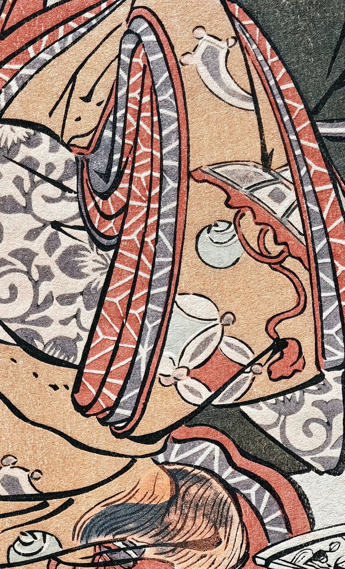 Torii Kiyonaga – Ichikawa Monnosuke and Girls – 1948 Woodblock Reproduction – detail 9