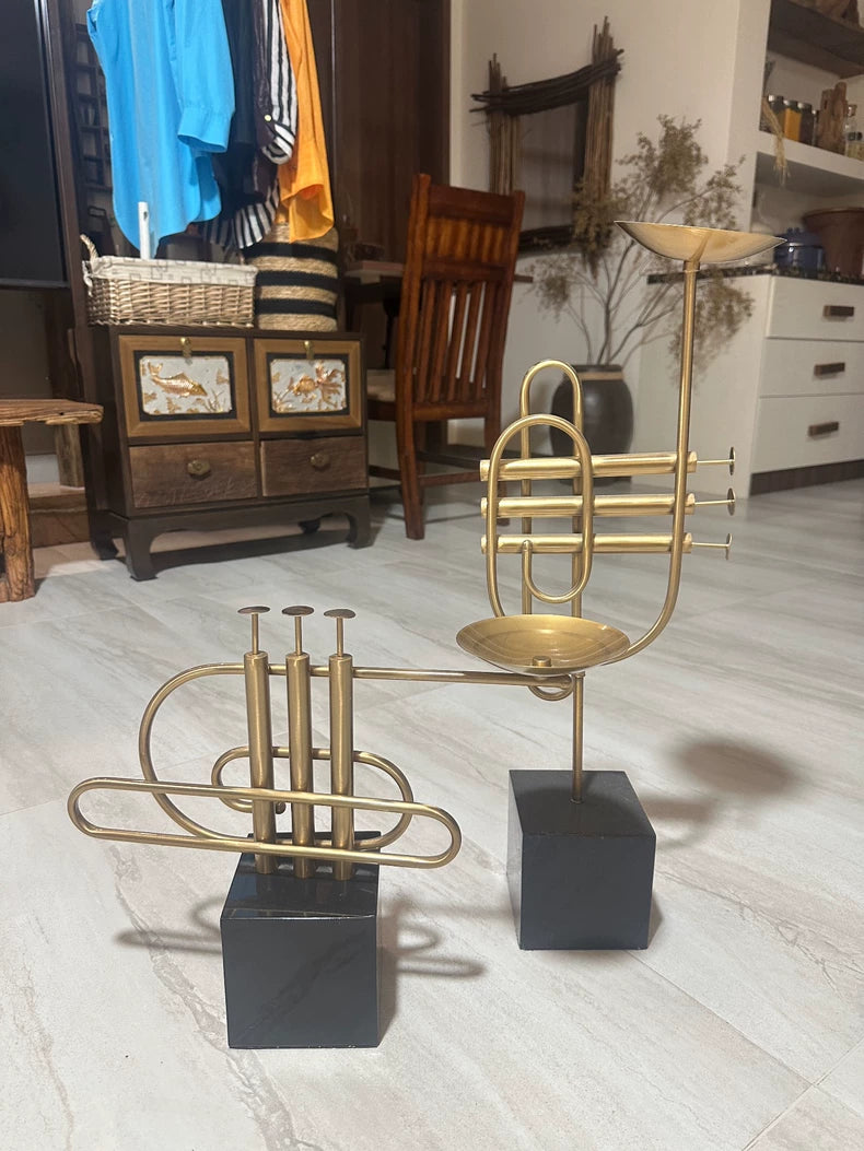 Golden Miniature Trumpet Models — Pair