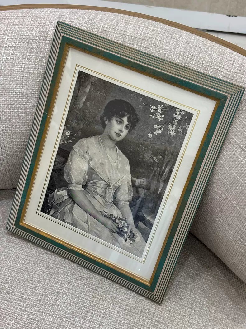 European Portrait of a Woman – Framed Woodcut Print