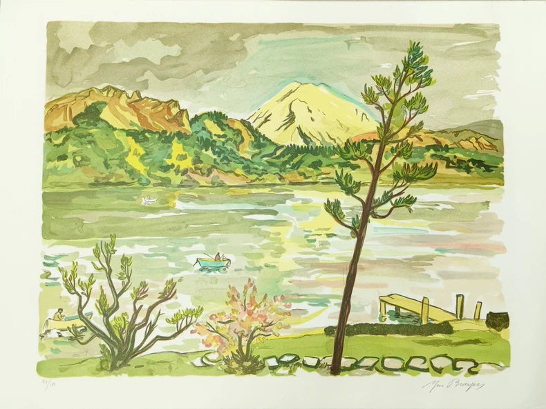 Yves Brayer – Lac en Provence animé de pêcheurs Signed Lithograph — original seller image