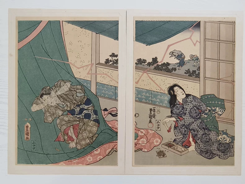 Utagawa Kunisada – c.1920s Woodblock Diptych Reprint