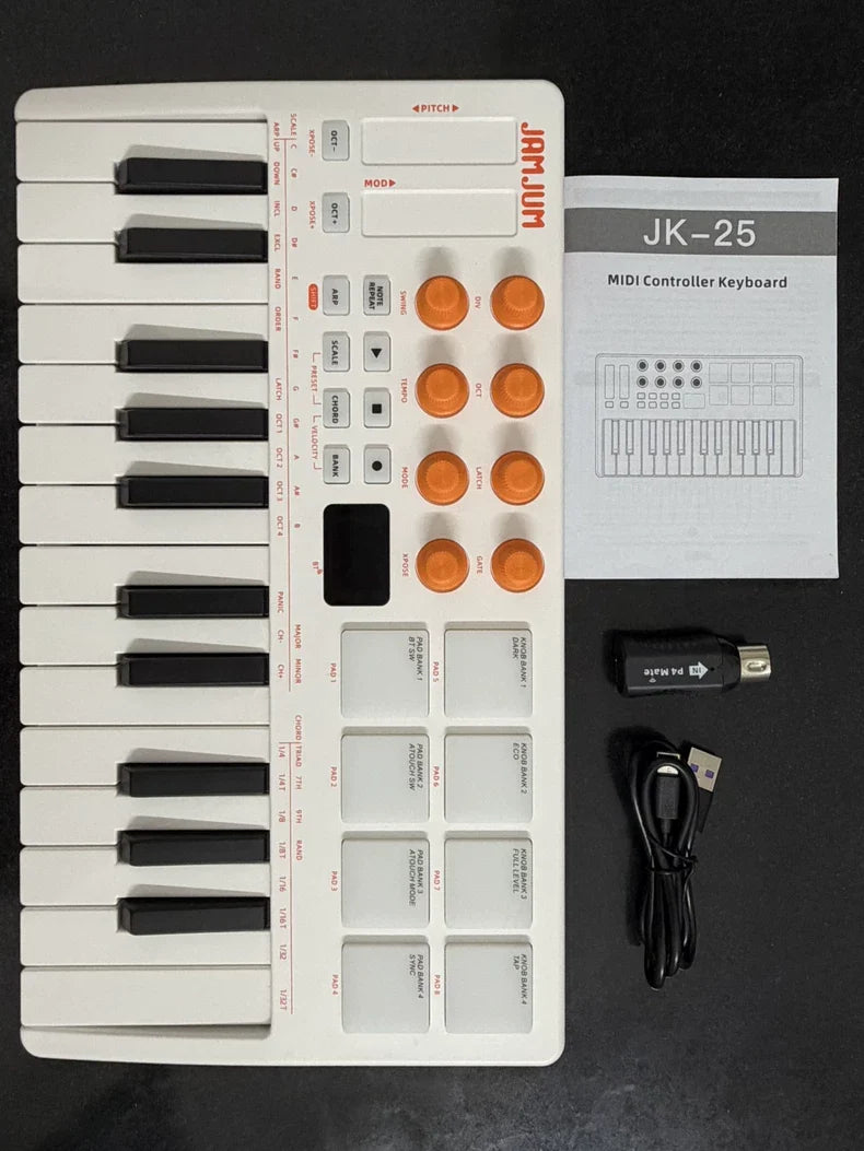 JAMJUM JK-25 – White and Orange MIDI Keyboard