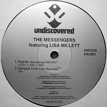 The Messengers Featuring Lisa Millett : Higher / Spread Love (12", Promo)