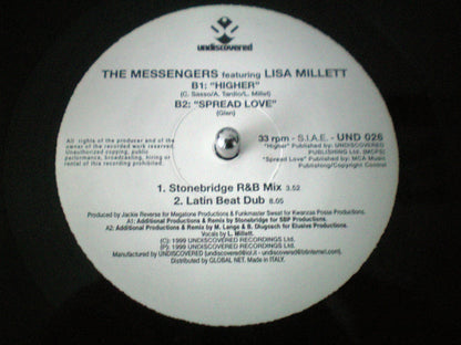 The Messengers Featuring Lisa Millett : Higher / Spread Love (12", Promo)