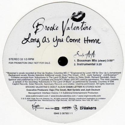 Brooke Valentine : Long As You Come Home (12", Promo)