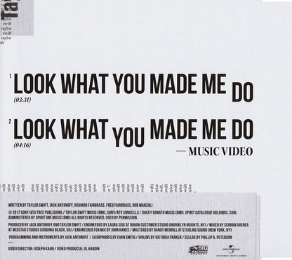 Taylor Swift : Look What You Made Me Do (CD, Single, Enh)