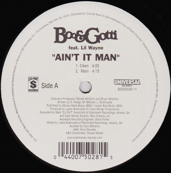 Boo & Gotti Feat. Lil Wayne : Ain't It Man (12")