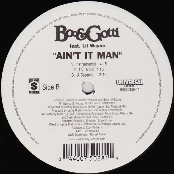 Boo & Gotti Feat. Lil Wayne : Ain't It Man (12")