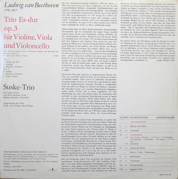 Ludwig van Beethoven, Suske-Trio : Trio Für Violine, Viola Und Violoncello Es-Dur Op. 3 (LP)