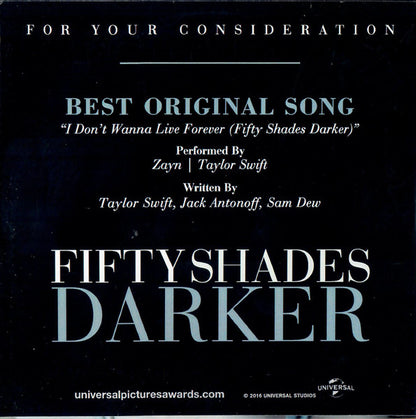 ZAYN (3) | Taylor Swift : I Don't Wanna Live Forever (Fifty Shades Darker) (CD, Single, Promo)