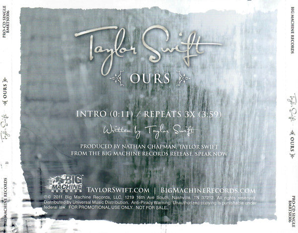 Taylor Swift : Ours (CD, Single, Promo)