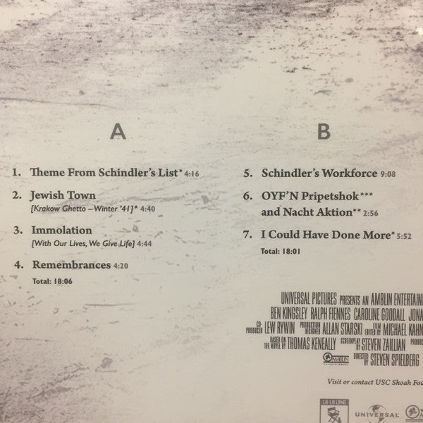 John Williams (4) : Schindler's List (25th Anniversary Edition Soundtrack) (2xLP, Ltd, RM)
