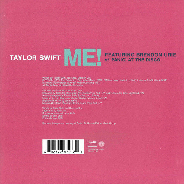 Taylor Swift Featuring Brendon Urie : Me! (7", Single, Ltd)