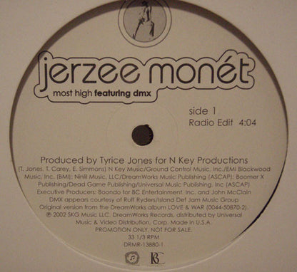 Jerzee Monét Featuring DMX : Most High (12", Promo)
