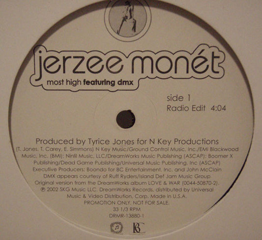 Jerzee Monét Featuring DMX : Most High (12", Promo)