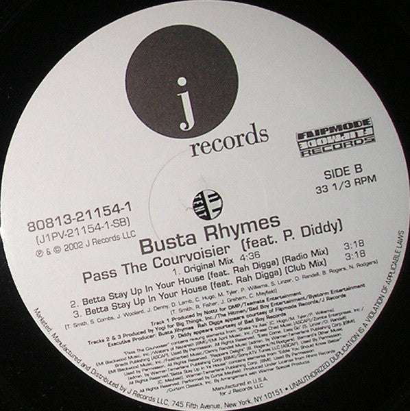 Busta Rhymes Featuring P. Diddy & Pharrell* : Pass The Courvoisier Part II (12", Single)