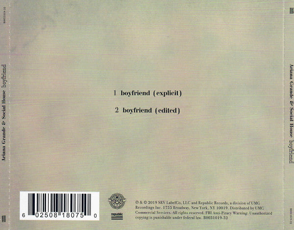 Ariana Grande & Social House : Boyfriend (CD, Single, Ltd)