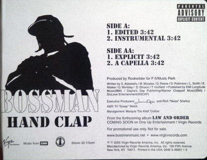 Bossman : Hand Clap (12", Promo)