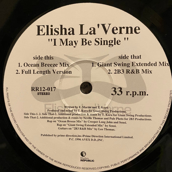 Elisha La'Verne : I May Be Single (12")