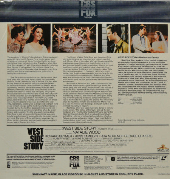 Robert Wise, Natalie Wood, Richard Beymer, Russ Tamblyn, Rita Moreno, George Chakiris : West Side Story (Laserdisc, 12")