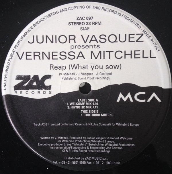 Junior Vasquez Presents Vernessa Mitchell : Reap (What You Sow) (2x12")