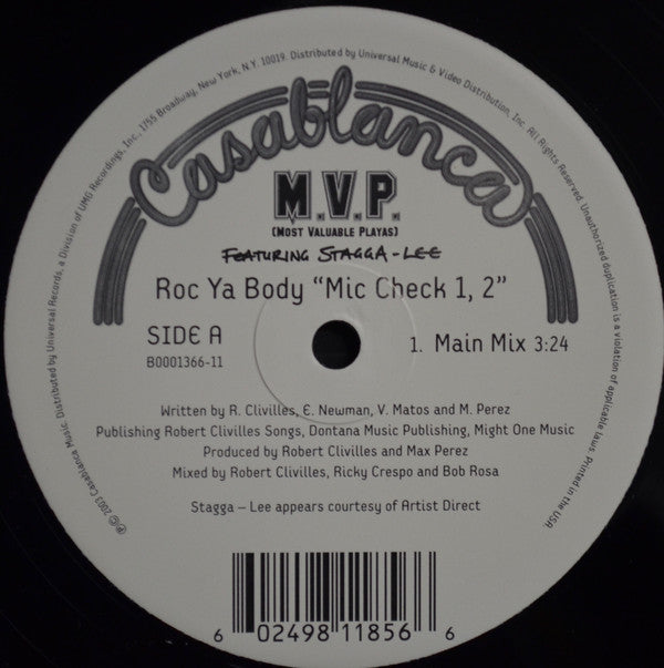 M.V.P. Featuring Stagga Lee : Roc Ya Body "Mic Check 1, 2" (12")