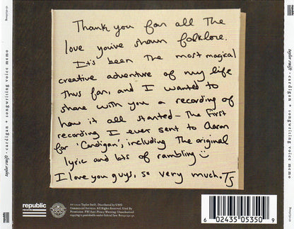 Taylor Swift : Cardigan (+ Songwriting Voice Memo) (CD, Single, Ltd)