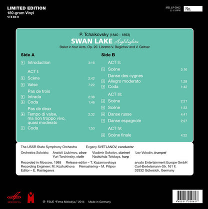 Pyotr Ilyich Tchaikovsky : Swan Lake (Highlights) / 天鵝湖 (原典精選版) (LP, Album, Ltd, Num, 180)