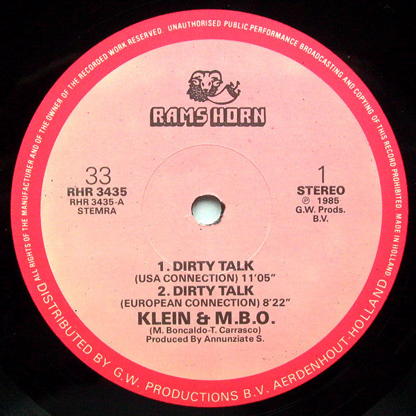 Klein & M.B.O. : Dirty Talk (12", RE)