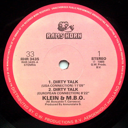 Klein & M.B.O. : Dirty Talk (12", RE)