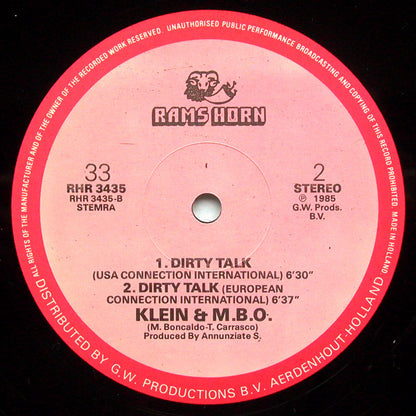 Klein & M.B.O. : Dirty Talk (12", RE)