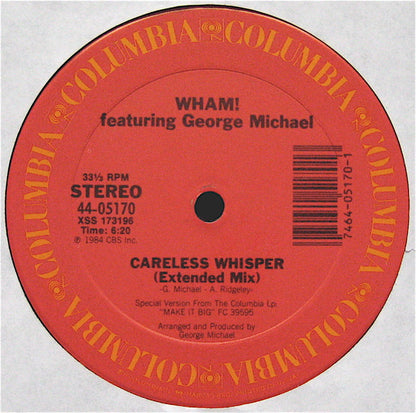 Wham! Featuring George Michael : Careless Whisper (12", Single, Pit)