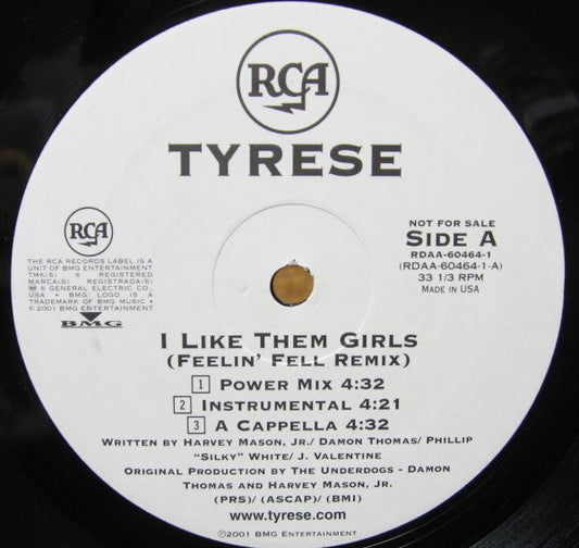 Tyrese : I Like Them Girls (Feelin' Fell Remix) (12", Promo)