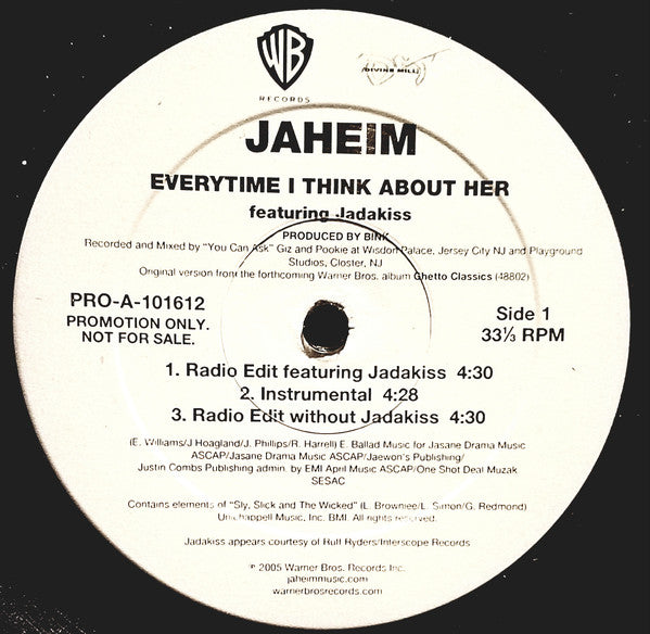 Jaheim : Every Time I Think About Her (12", Promo)