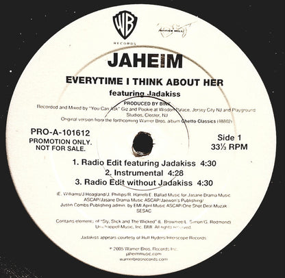 Jaheim : Every Time I Think About Her (12", Promo)