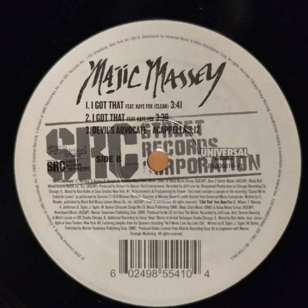 Majic Massey : Devil's Advocate / I Got That (12", Promo)