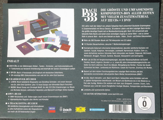 Johann Sebastian Bach : Bach 333 · Die Neue Gesamtausgabe (222xCD, Comp + DVD + Box, Dlx, Ltd, Num)