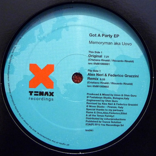 Memoryman aka Uovo* : Got A Party EP (12", EP)