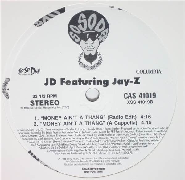 Jermaine Dupri Featuring Jay-Z : Money Ain't A Thang (12", Single, Promo)