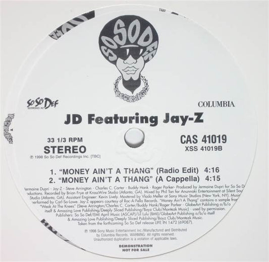 Jermaine Dupri Featuring Jay-Z : Money Ain't A Thang (12", Single, Promo)