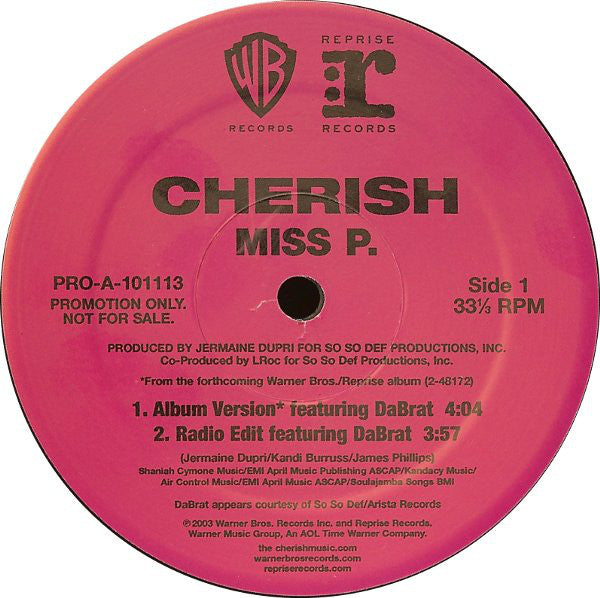 Cherish Featuring DaBrat* : Miss P. (12", Promo)