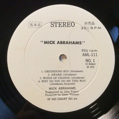 Mick Abrahams : Mick Abrahams (LP, Album, Promo, Gat)