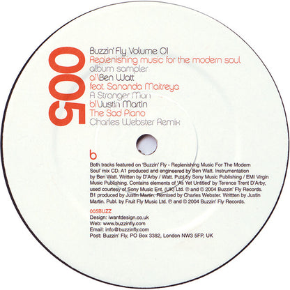 Ben Watt / Justin Martin : Buzzin' Fly Volume 01 - Replenishing Music For The Modern Soul (12", Smplr)