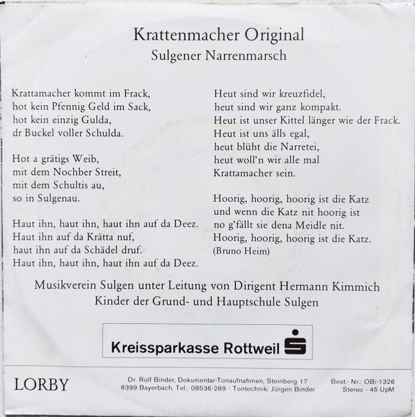 Various : Sulgener Narrenmarsch (7", Single)